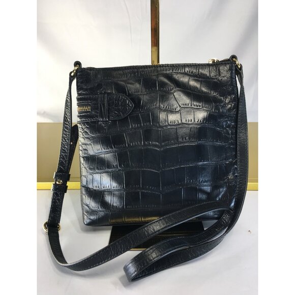 Cole Haan Crossbody Shoulder Purse Bag Genuine Leather Alligator Print Black  -N - Picture 8 of 16